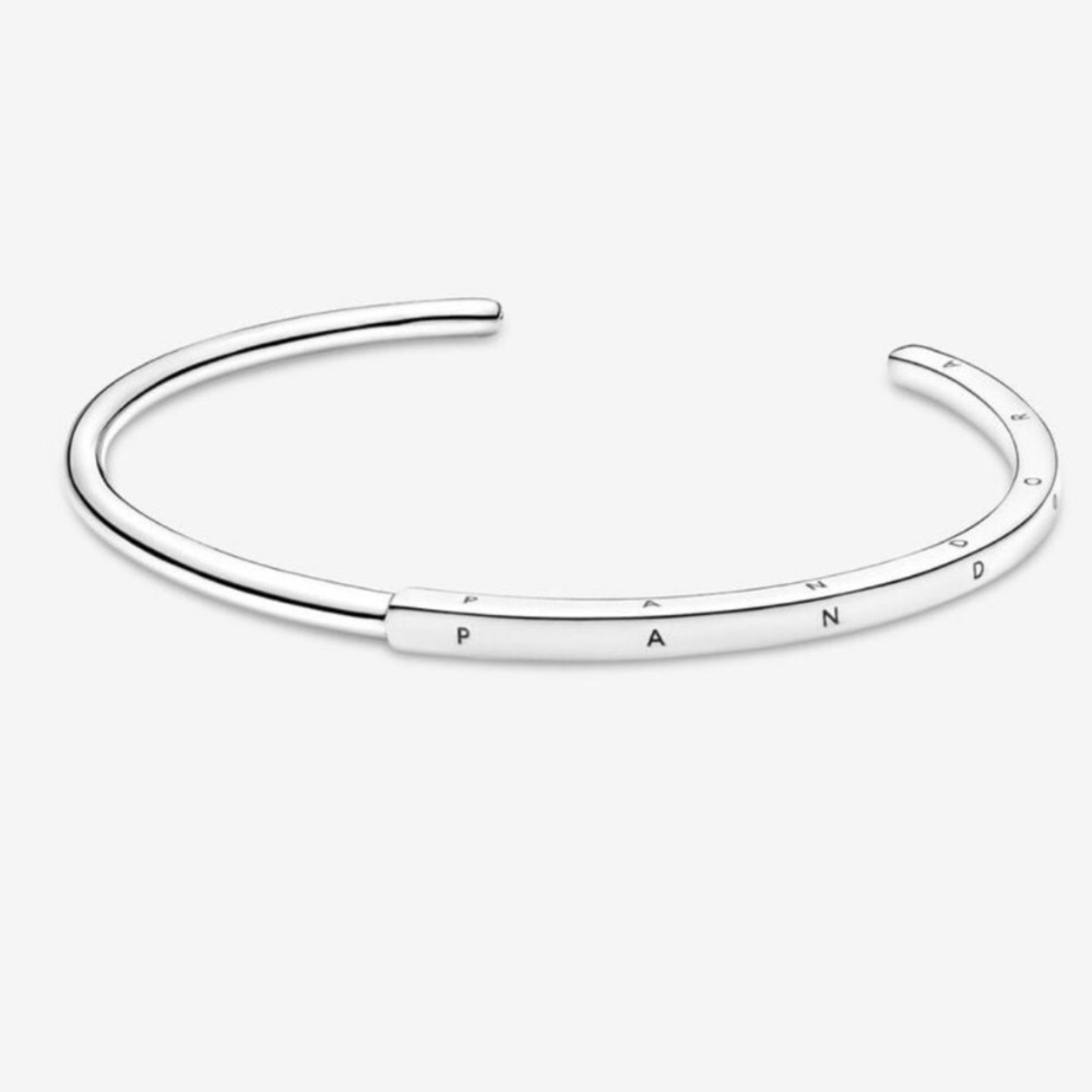 Pandora Signature I-D Open Bangle Bracelet Sterling Silver 925 Size 2 EUC